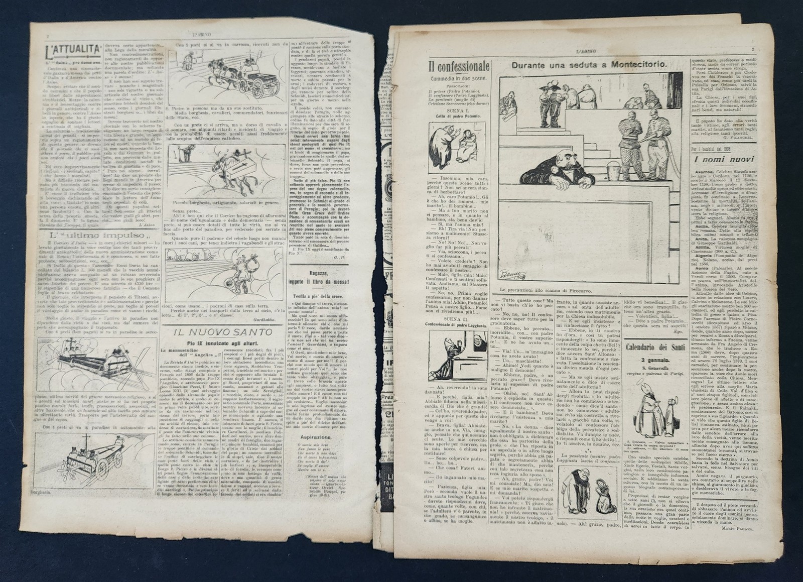 1908 antique L’ASINO socialist anti-catholic satire 4 issues ITALIAN NEWSPAPERS