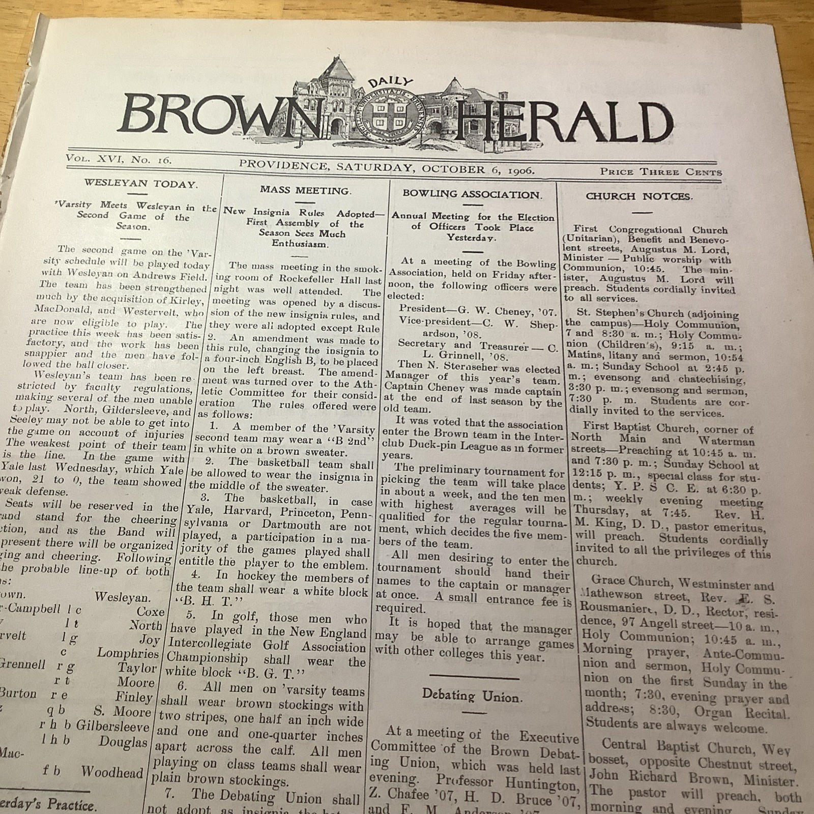 1906 BROWN UNIVERSITY NEWSPAPER ~ VINTAGE CONTENT