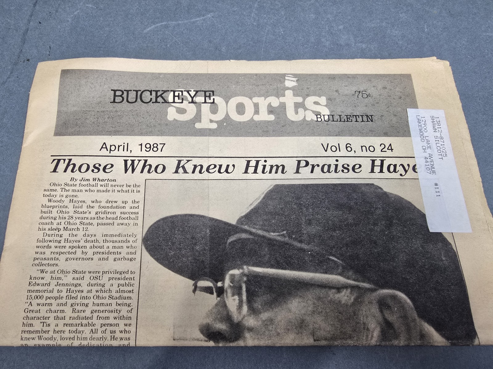 Buckeye Sports Bulletin Newspaper Woody Hayes Death, Ohio State Football