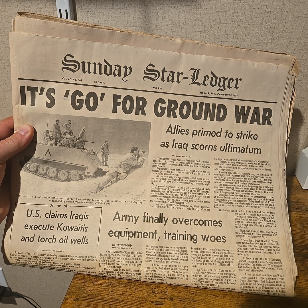 Vintage 1991 Sunday Star Ledger Newspaper Iraq War Complete Paper 2/24/91