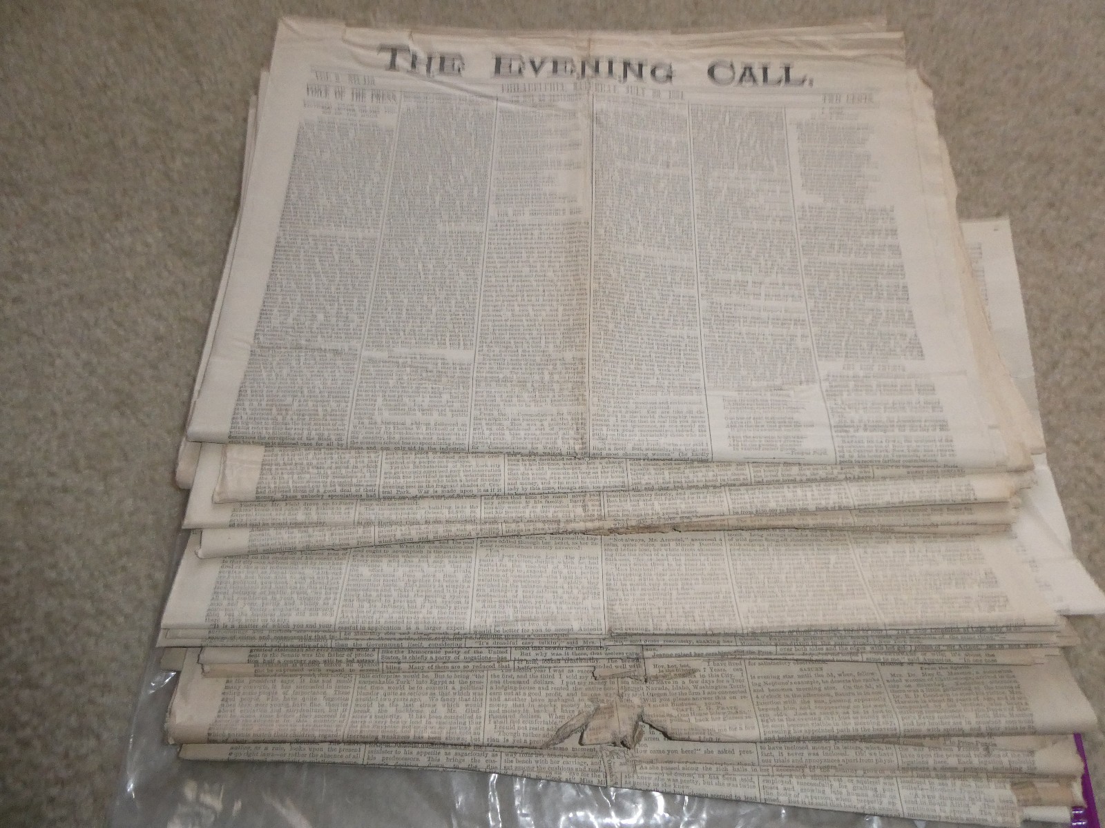 RARE Lot of 20 Different Original 1884 Philadelphia Evening Call Newspapers