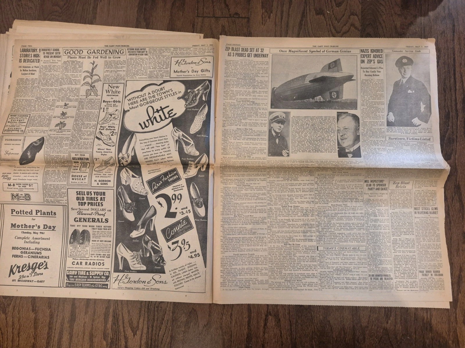 Lot of 2 extra May 7, 1937 Zep Explodes Hindenburg Chicago Daily Gary Post