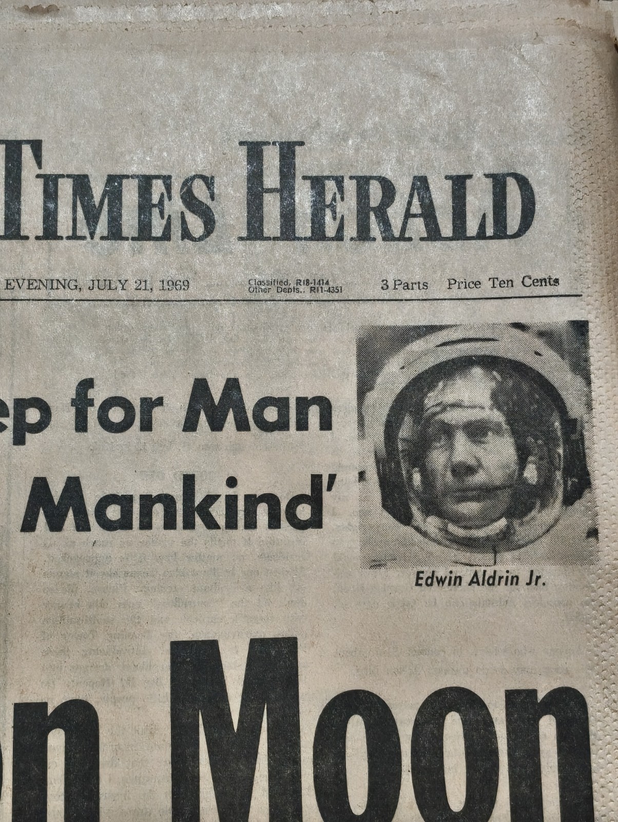 Vintage Dallas Times Herald July 21 1969 Apollo 11 Moon Landing Newspaper