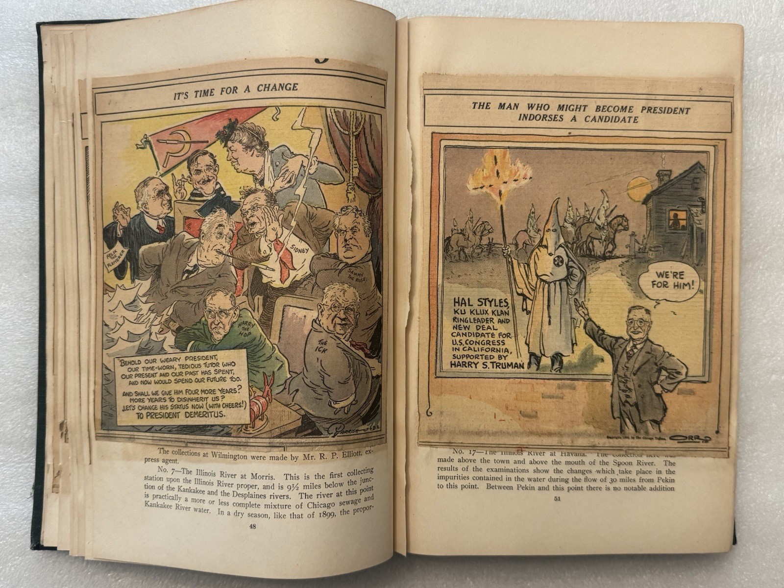 1944-1946 WW2 Newspaper Scrapbook Chicago Tribune Political Cartoon Hand Colored