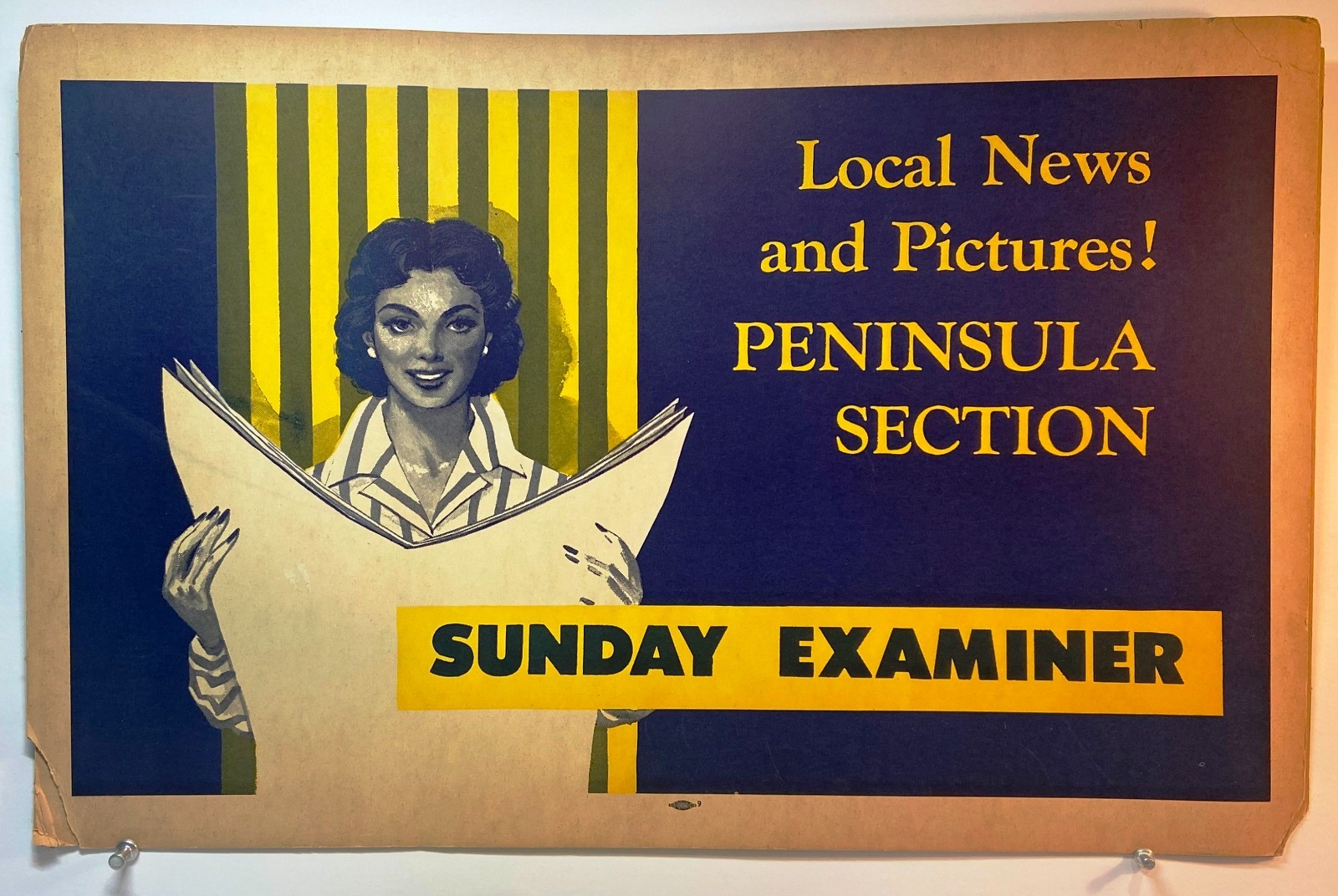 2 RARE VINTAGE SAN FRANCISCO SUNDAY EXAMINER PENINSULA SECTION CARDBOARD POSTERS