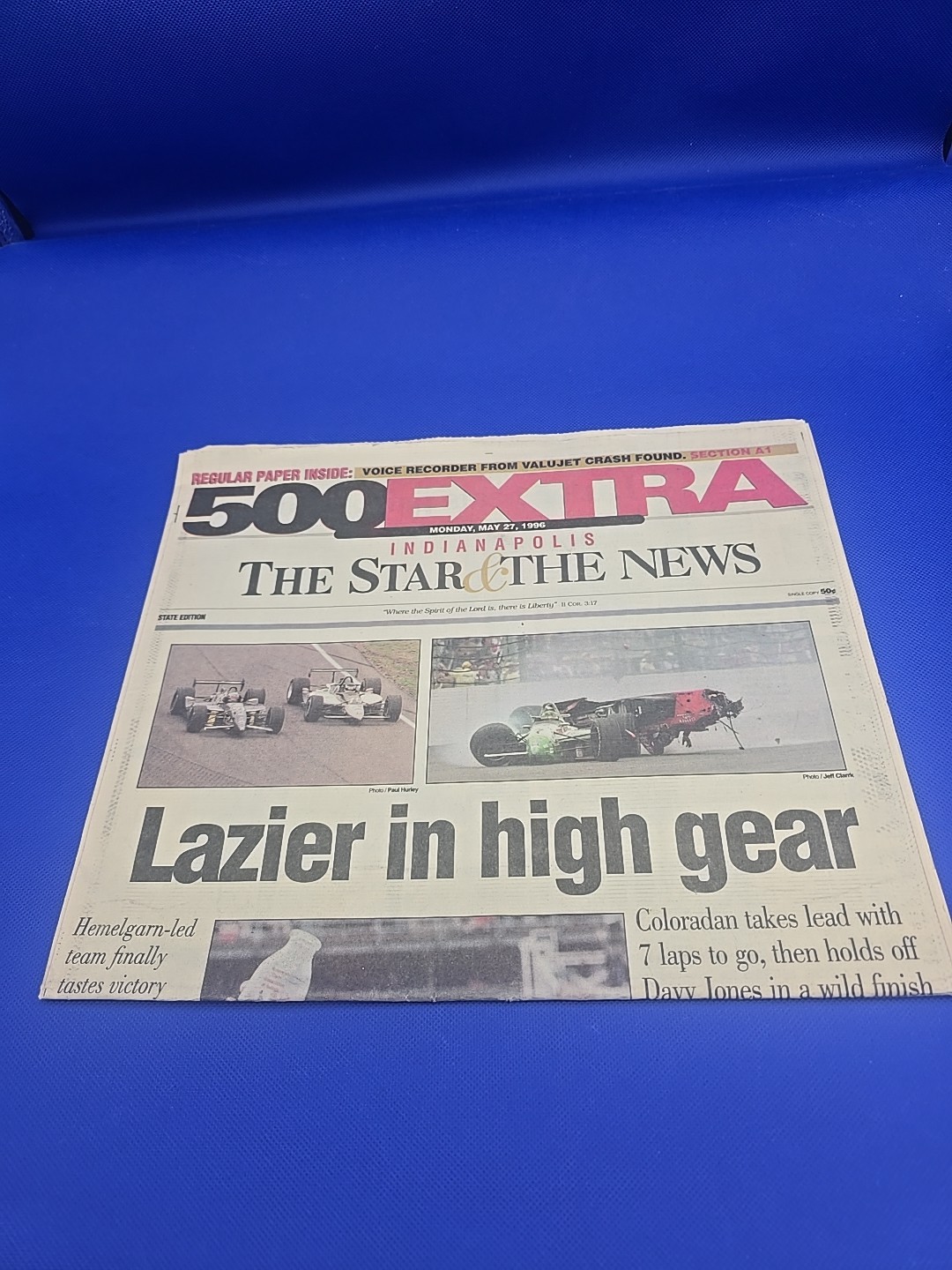 1996 Indianapolis 500 80th Anniversary Collectible Newspaper Lazier In High Gear