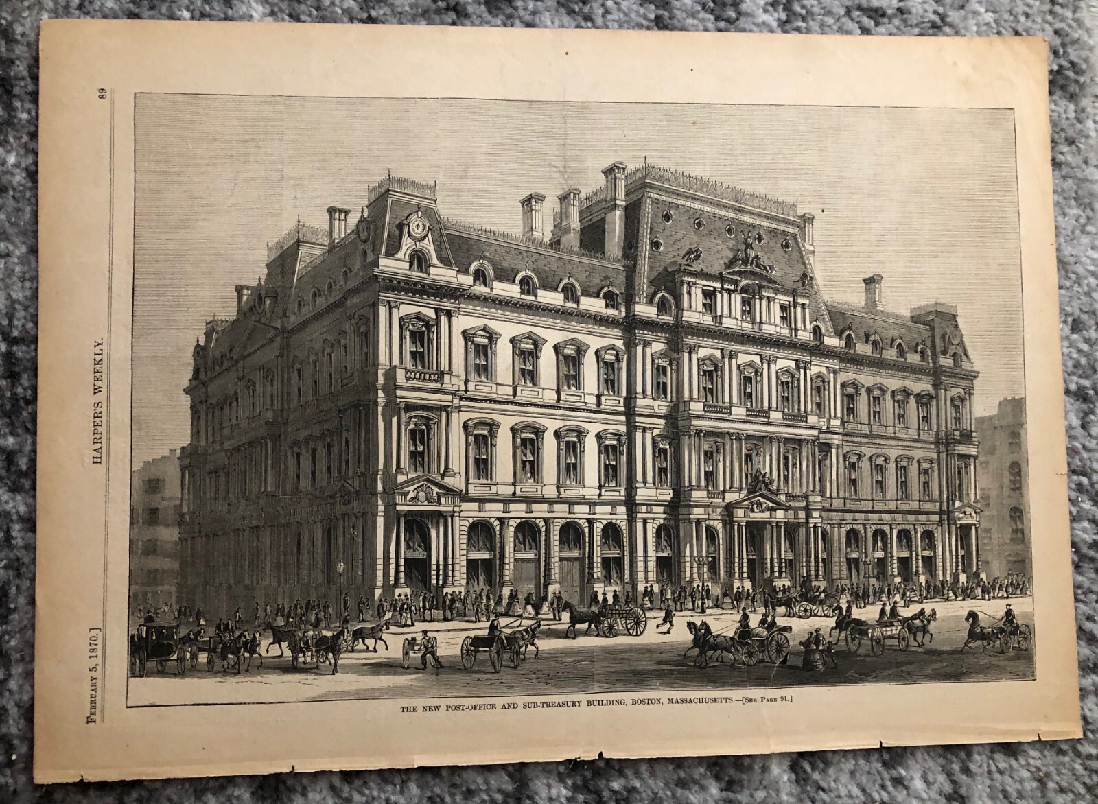 Harper’s Weekly Newspaper Engraving New Post Office Boston Mass Antique 1870