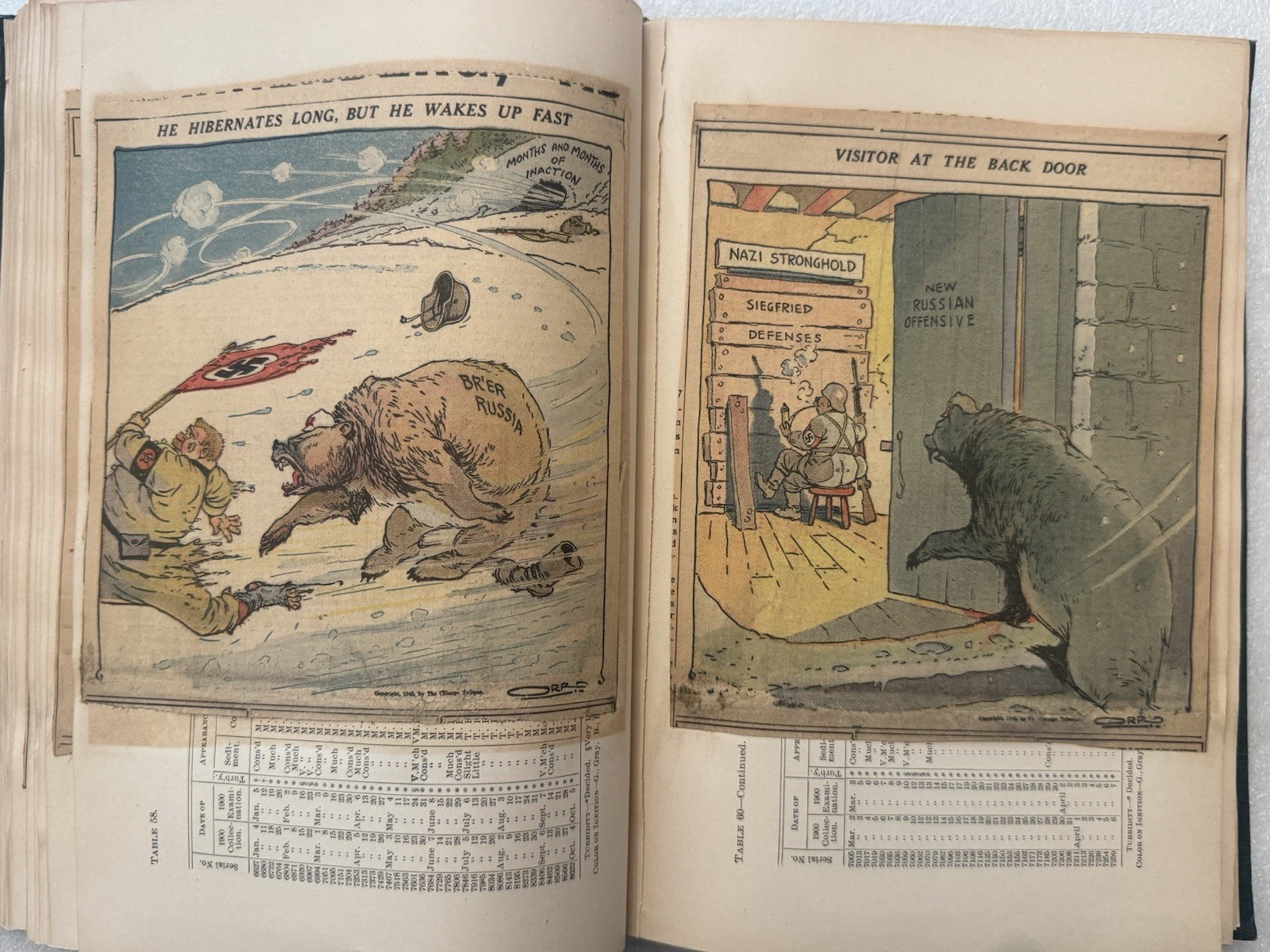 1944-1946 WW2 Newspaper Scrapbook Chicago Tribune Political Cartoon Hand Colored
