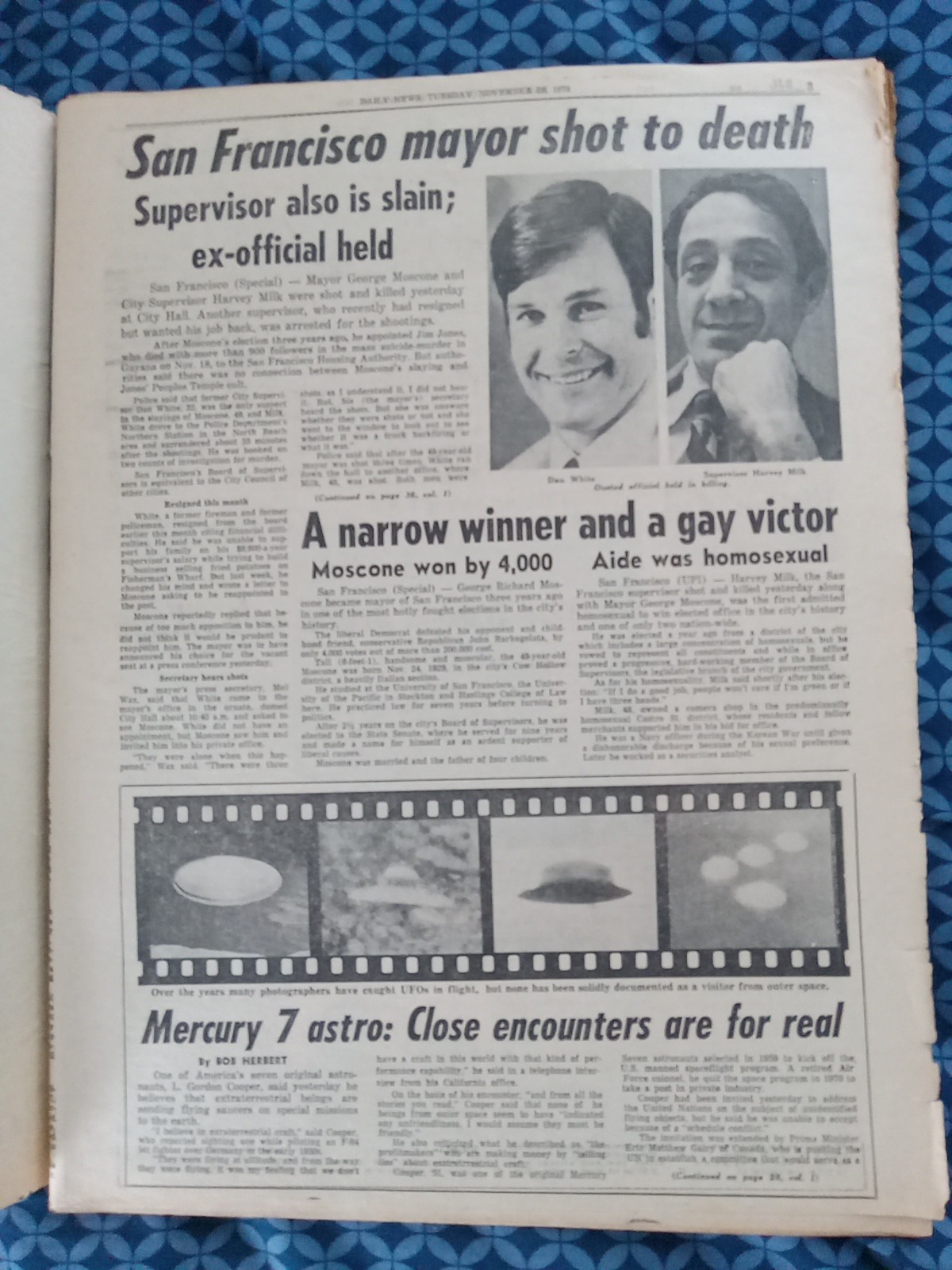San Francisco Mayor Moscone – Harvey Milk – 1978 New York Daily News Newspaper