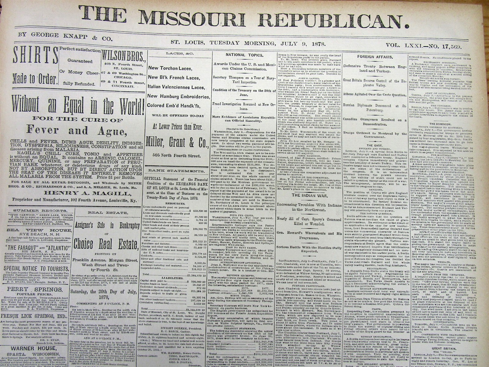 Lot o 5 1878 St Louis MISSOURI DEMOCRAT newspapers during outlaw JESSE JAMES era