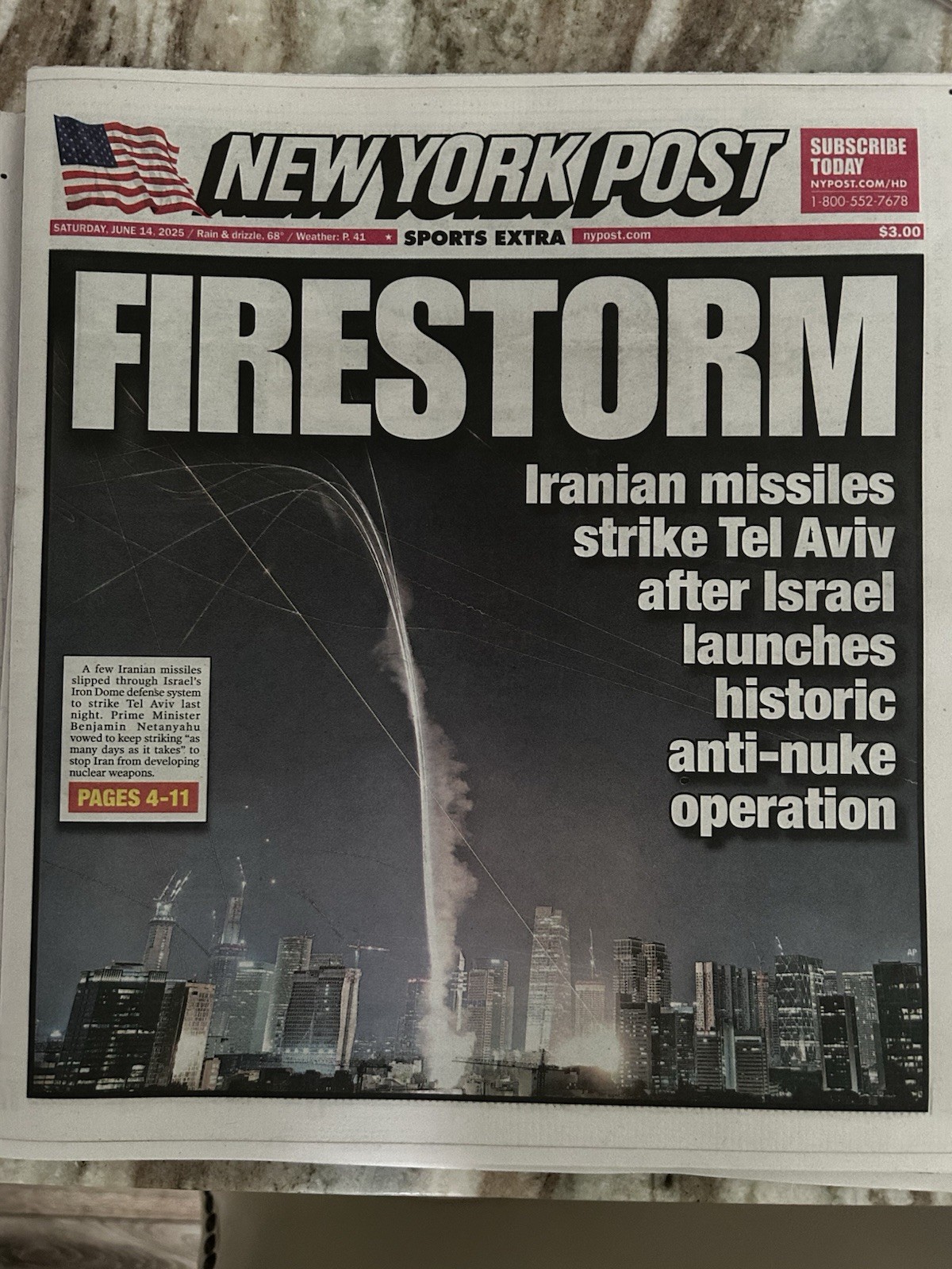 FIRESTORM ISRAEL STRIKES IRAN TARGETS NUCLEAR SITES NY POST NEWS 6/14 2025