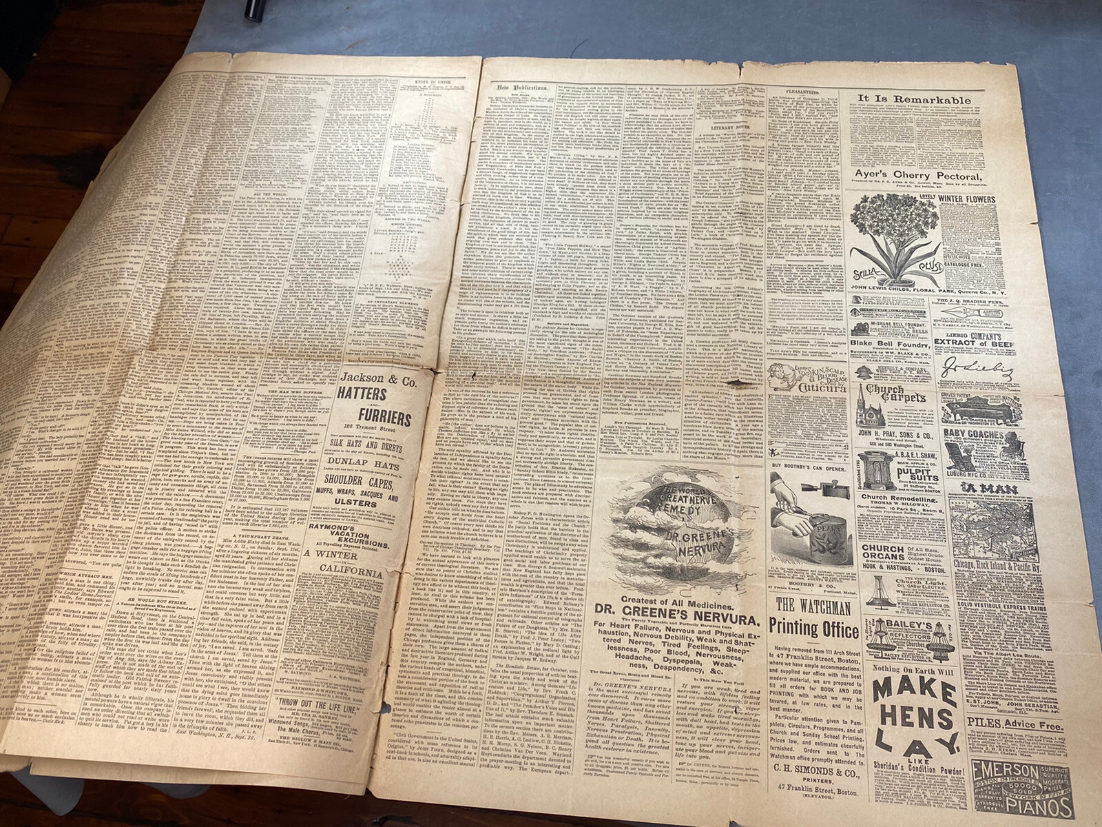 1890 Boston Newspaper “The Watchman” Many Interesting Ads & Articles, Catholic
