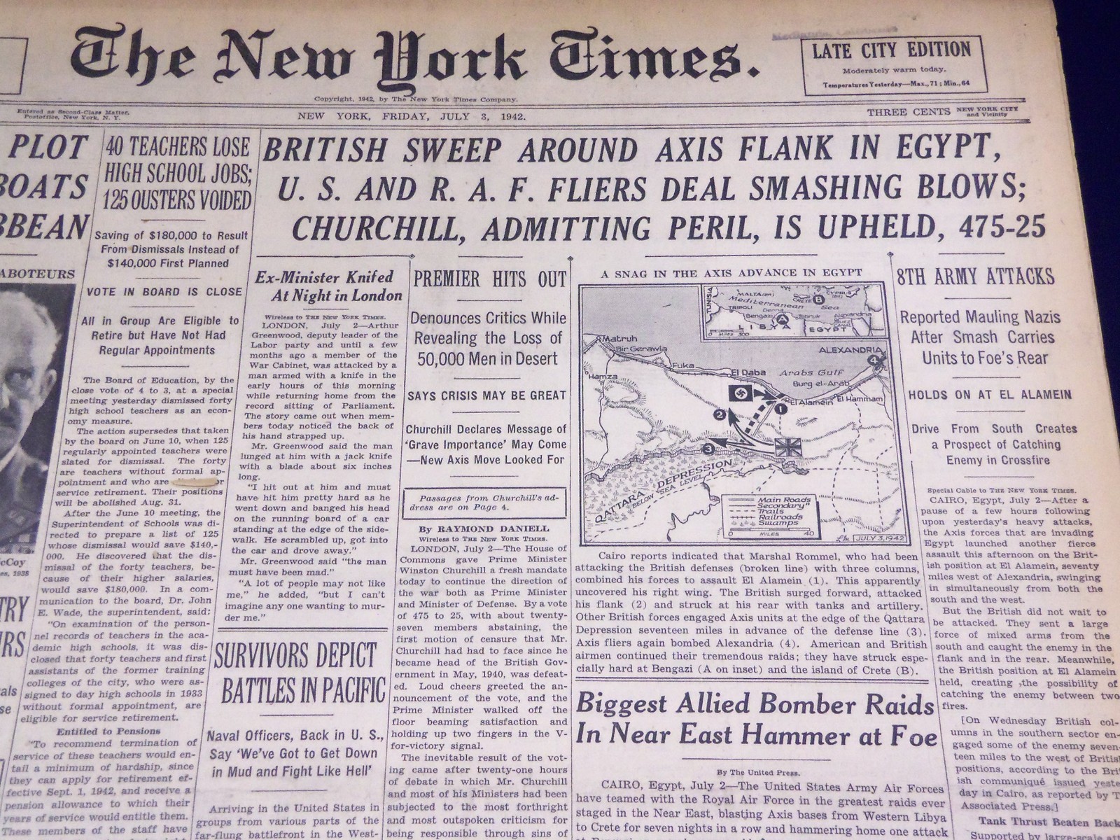 1942 JULY 3 NEW YORK TIMES – BRITISH SWEEP AROUND AXIS FLANK IN EGYPT – NT 1202