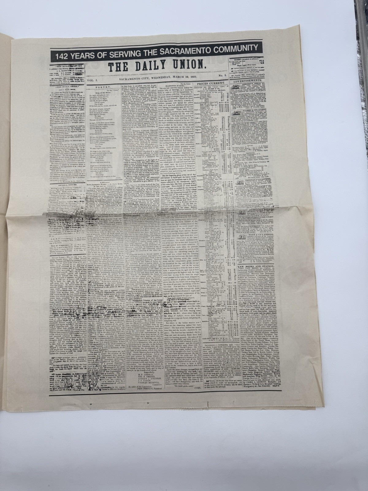 Sacramento Union 142nd Anniversary Commemorative Newspaper 1993 Reprint Edition