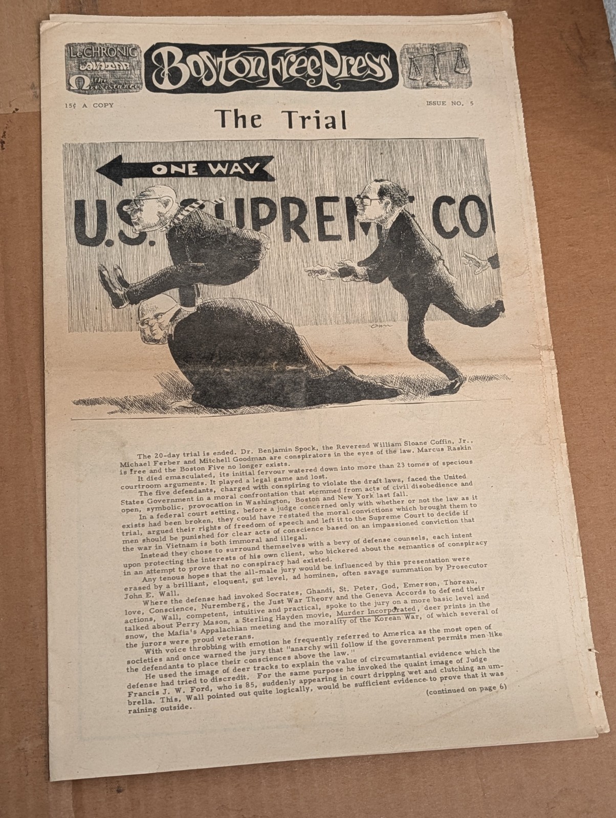 Boston Free Press No. 5 1968 Underground Newspaper Spock Trial Marcuse Antonioni