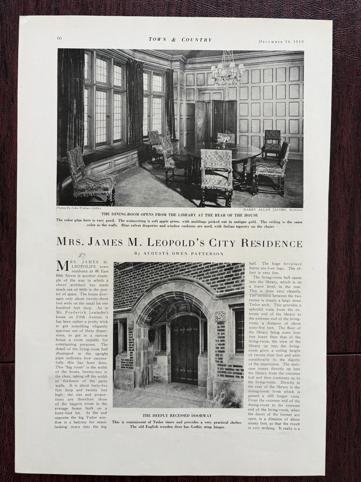 James Leopold Residence 48 East 80th St New York City Architecture History 1919