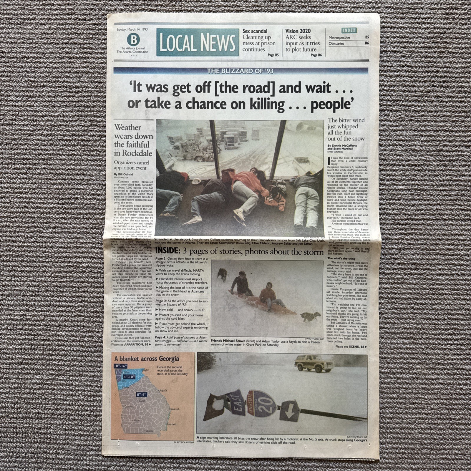 Blizzard of ’93 Atlanta Journal Constitution Newspaper Mar 14, 1993
