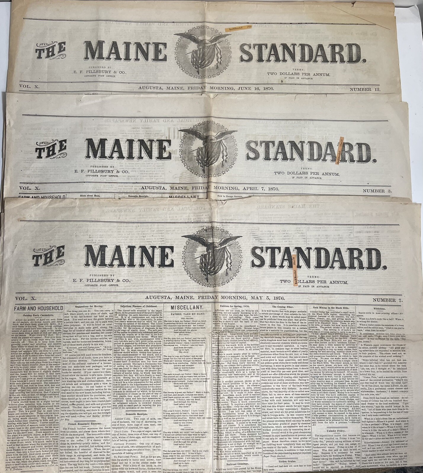 3 Maine Standard Newspapers (Augusta) 1876 State And NationalDemocrat Convention