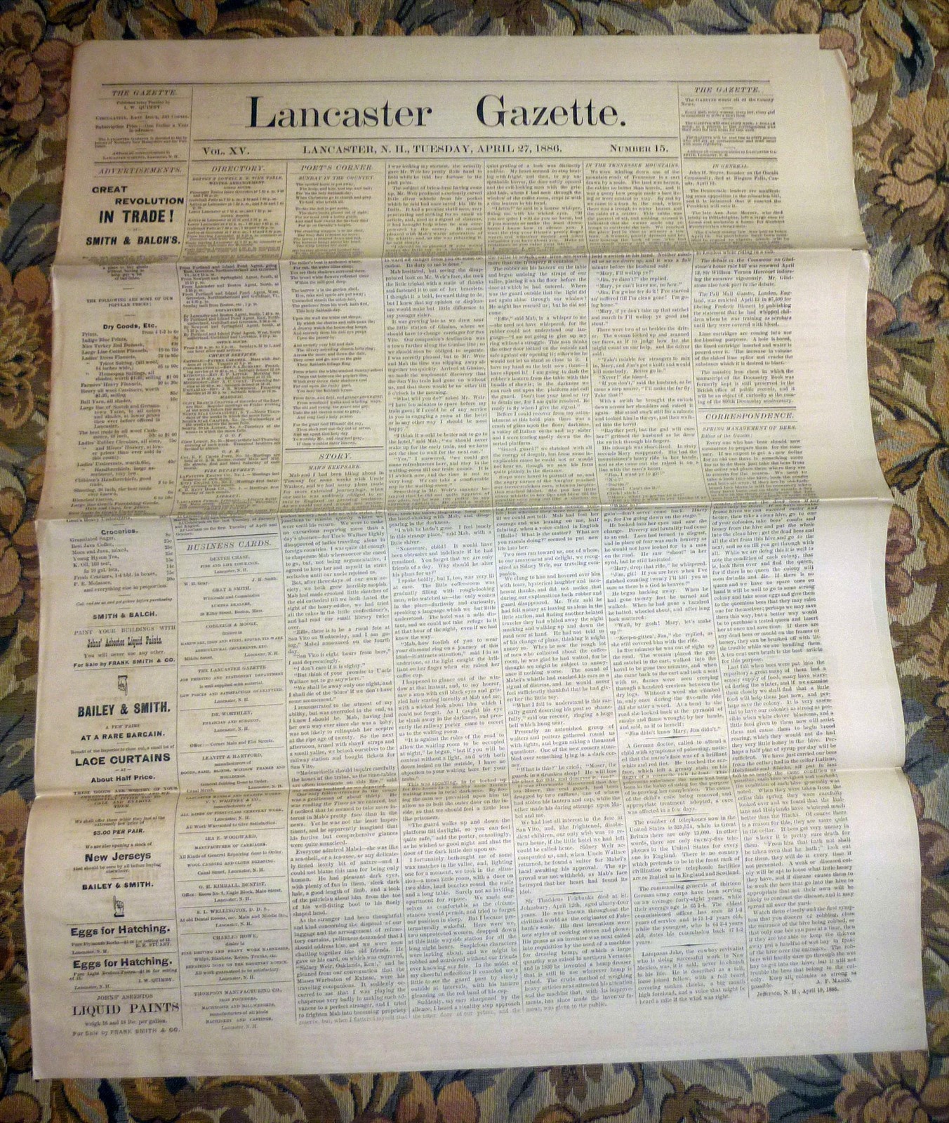 Lancaster, New Hampshire Gazette Newspaper – April 27, 1886
