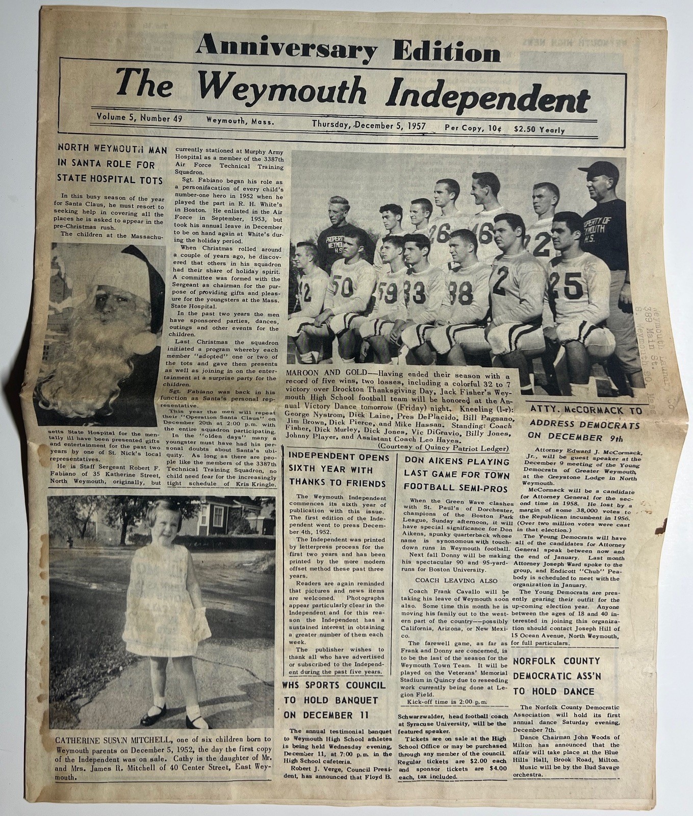 1957 WEYMOUTH INDEPENDENT ANNIVERSARY EDITION MASSACHUSETTS ISSUE NEWSPAPER RARE