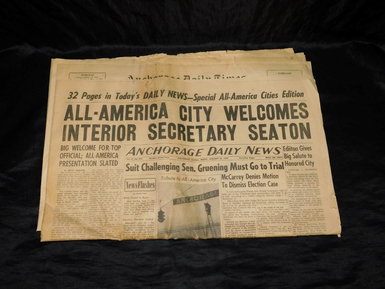 Jan 25 1957 Anchorage Daily News AND Times Newspapers Interior Secretary Seaton