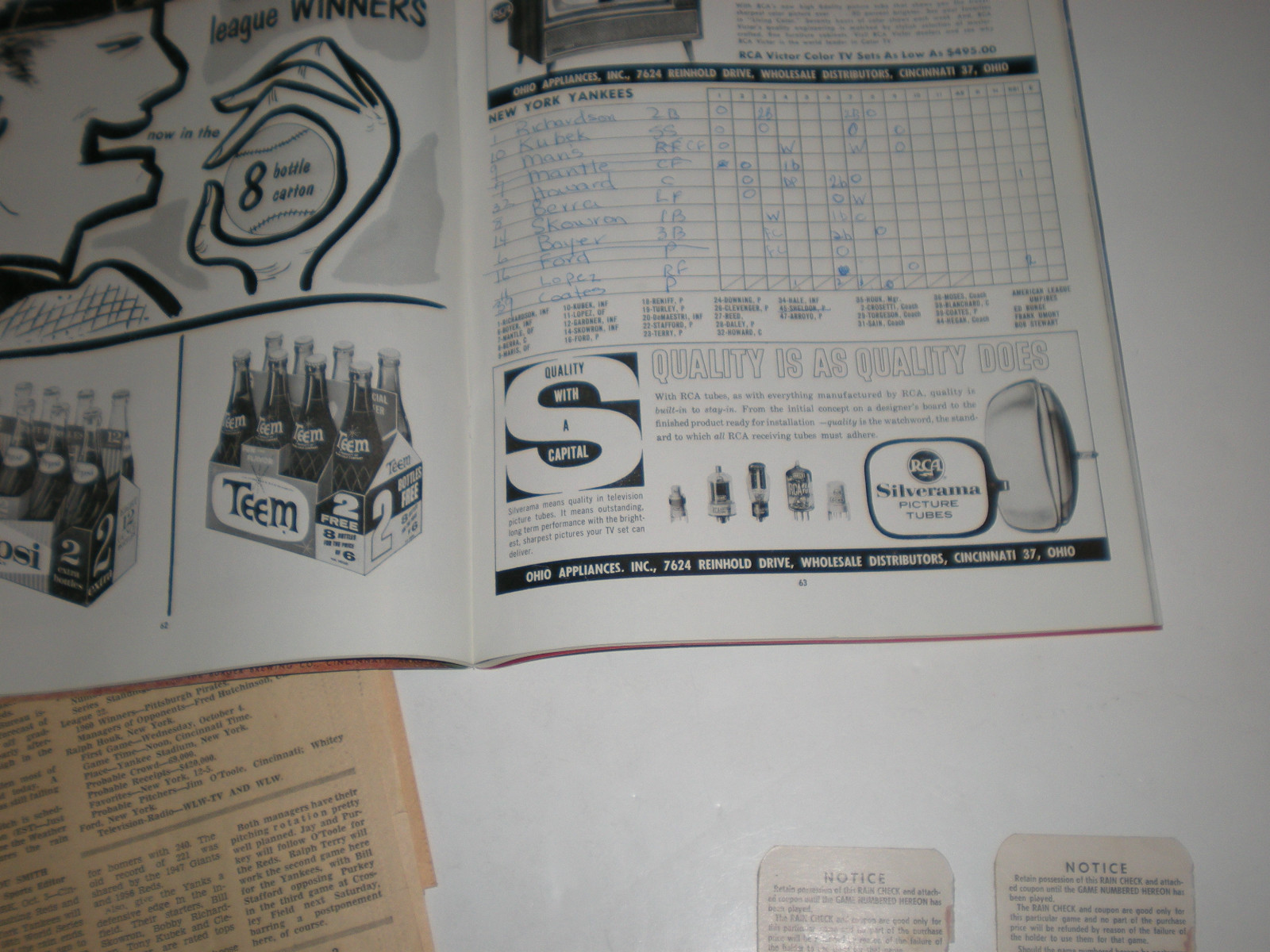 1961 World Series Game 4 Ticket Stubs Program Cincinnati Reds NY Yankees Lot Set