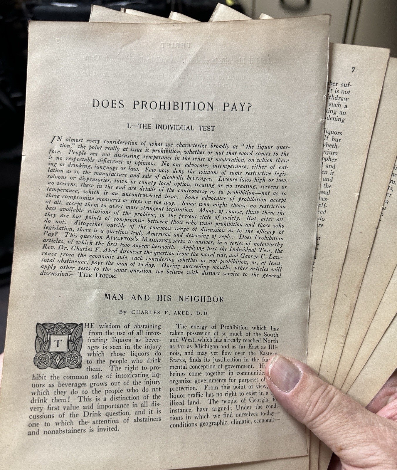 1909 11-Page Appleton’s Magazine Article DOES PROHIBITION PAY? by Chas. Aked