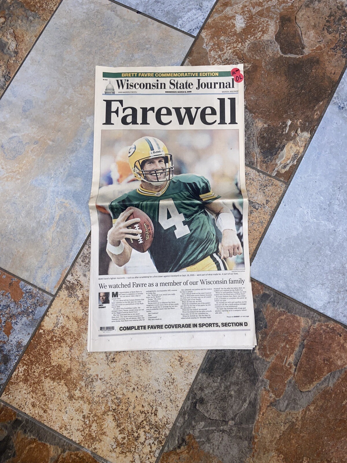 2008 Wisconsin State Journal Brett Favre Commemorative Edition “ Farewell”