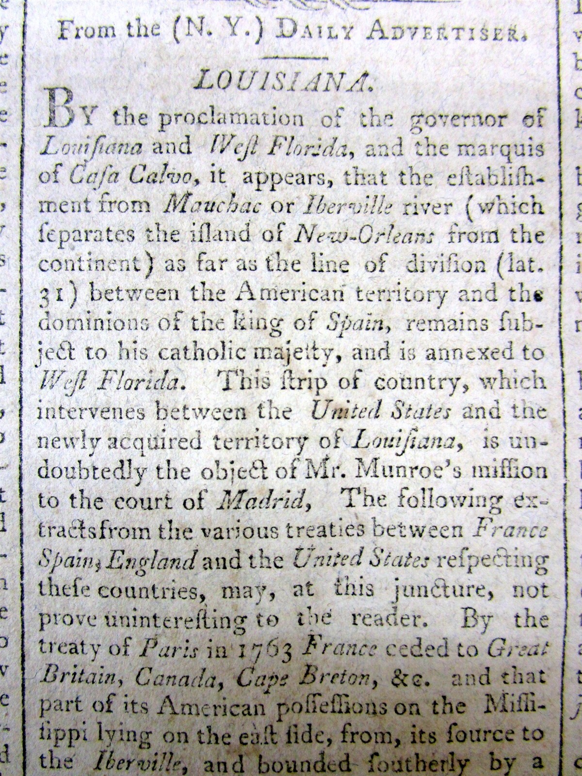 2 1803 newspapers w early reports of THE LOUISIANA PURCHASE by Thomas Jefferson