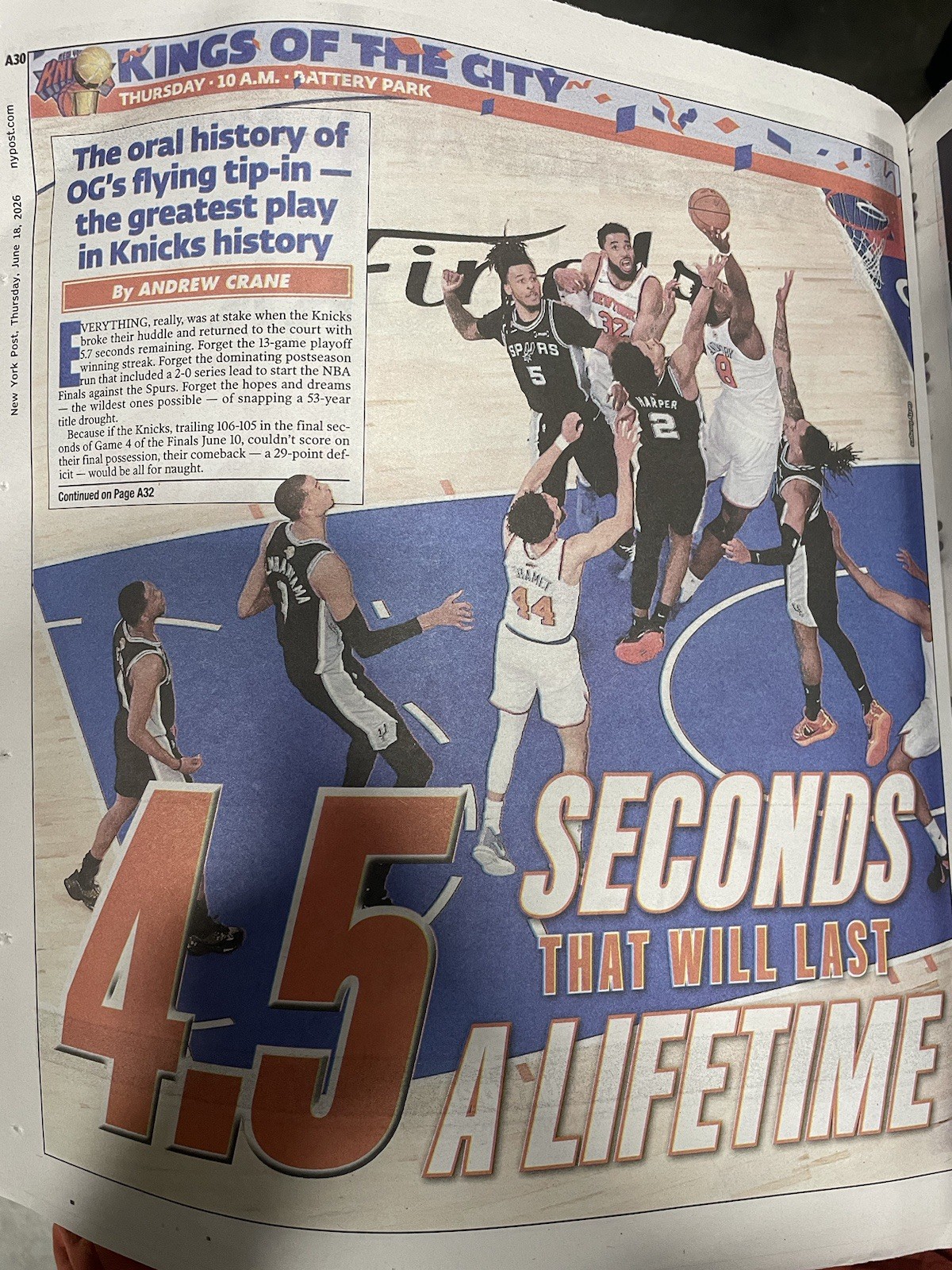 New York Knicks 6/18/26 Kings Of The City NY Post Paper Brunson Knick York Post