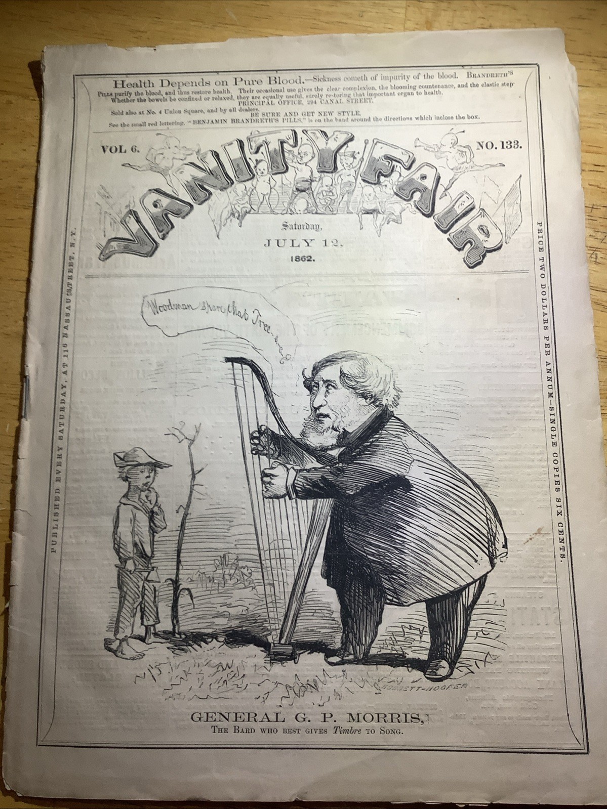 1862 RARE CIVIL WAR VANITY FAIR NEWSPAPER ~ GENERAL G.P. MORRIS