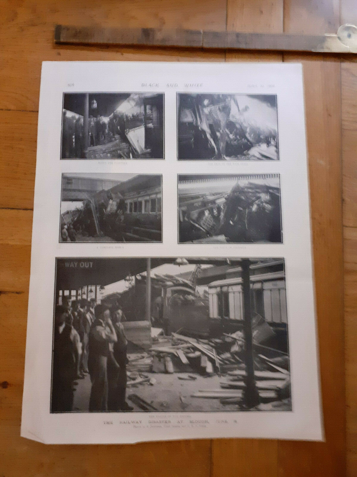 Old Antique Print photos 1900 railway disaster slough black and white newspaper