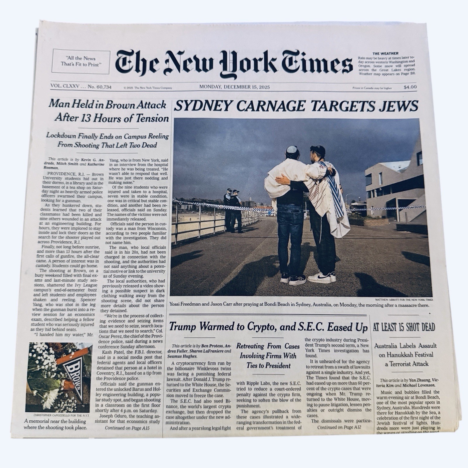 The New York Times Newspaper December 15 2025 Complete Print Paper UNREAD NYT