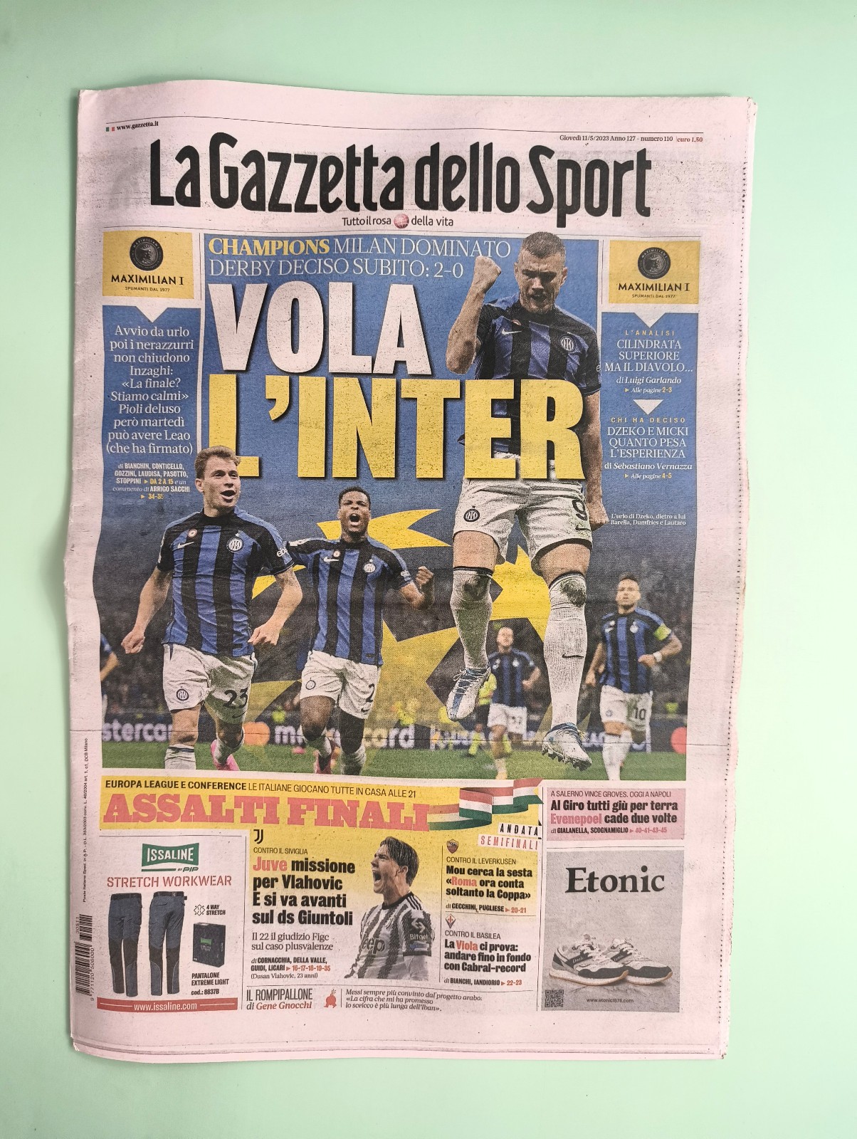 Gazzetta Dello Sport May 11 2023 Inter-Milan 2-0 Champions League Semi-Final
