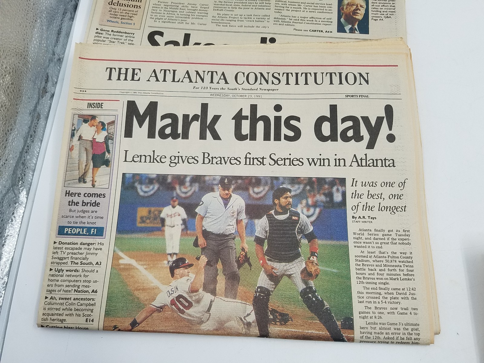 Lot of 8 – Atlanta Braves 90’s Playoff AJC Newspapers, World Series