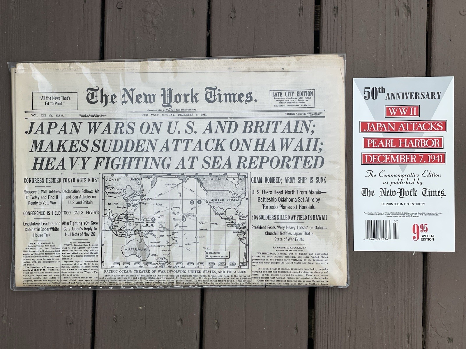 New York Times 50th Commemorative Edition WWII Japan Attacks Newspaper Printed 1