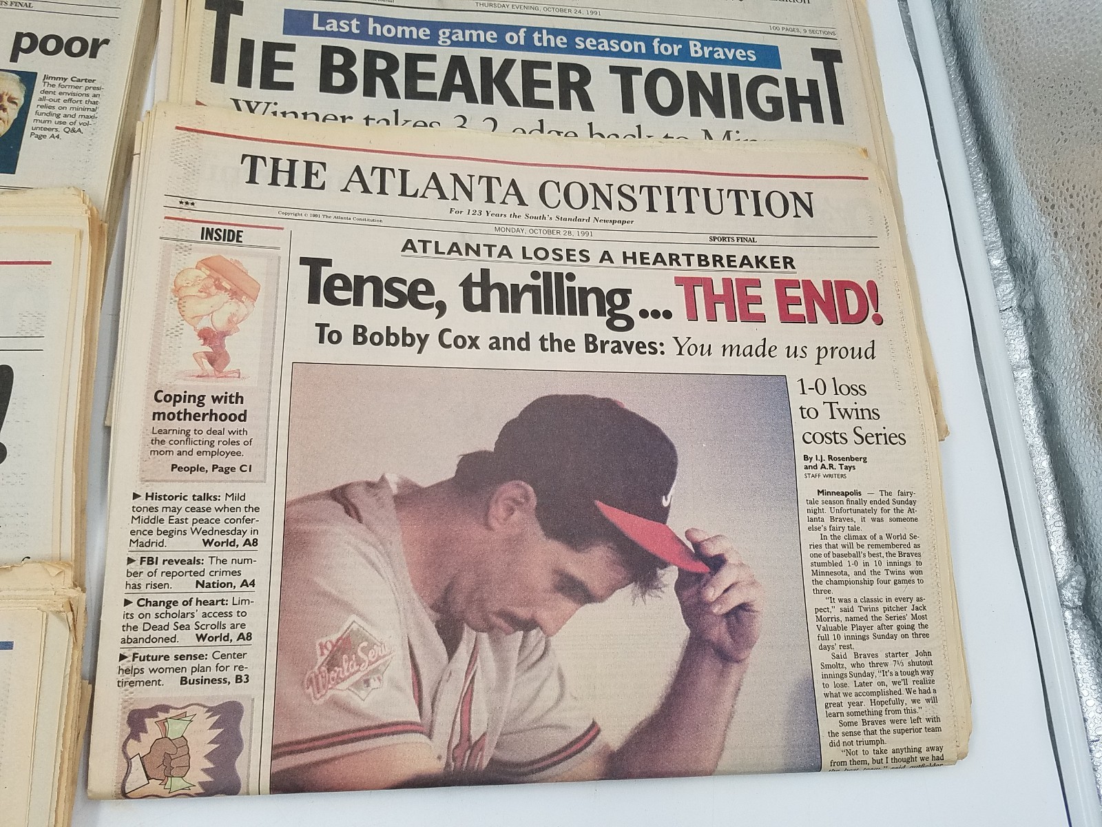 Lot of 8 – Atlanta Braves 90’s Playoff AJC Newspapers, World Series