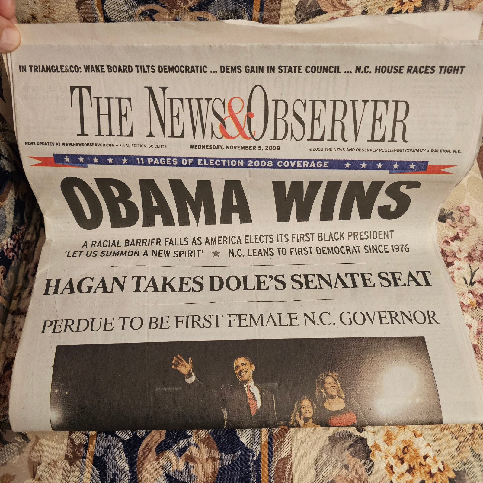 News & Observer OBAMA WINS PRESIDENCY Issue November 5, 2008 (Raleigh, NC)