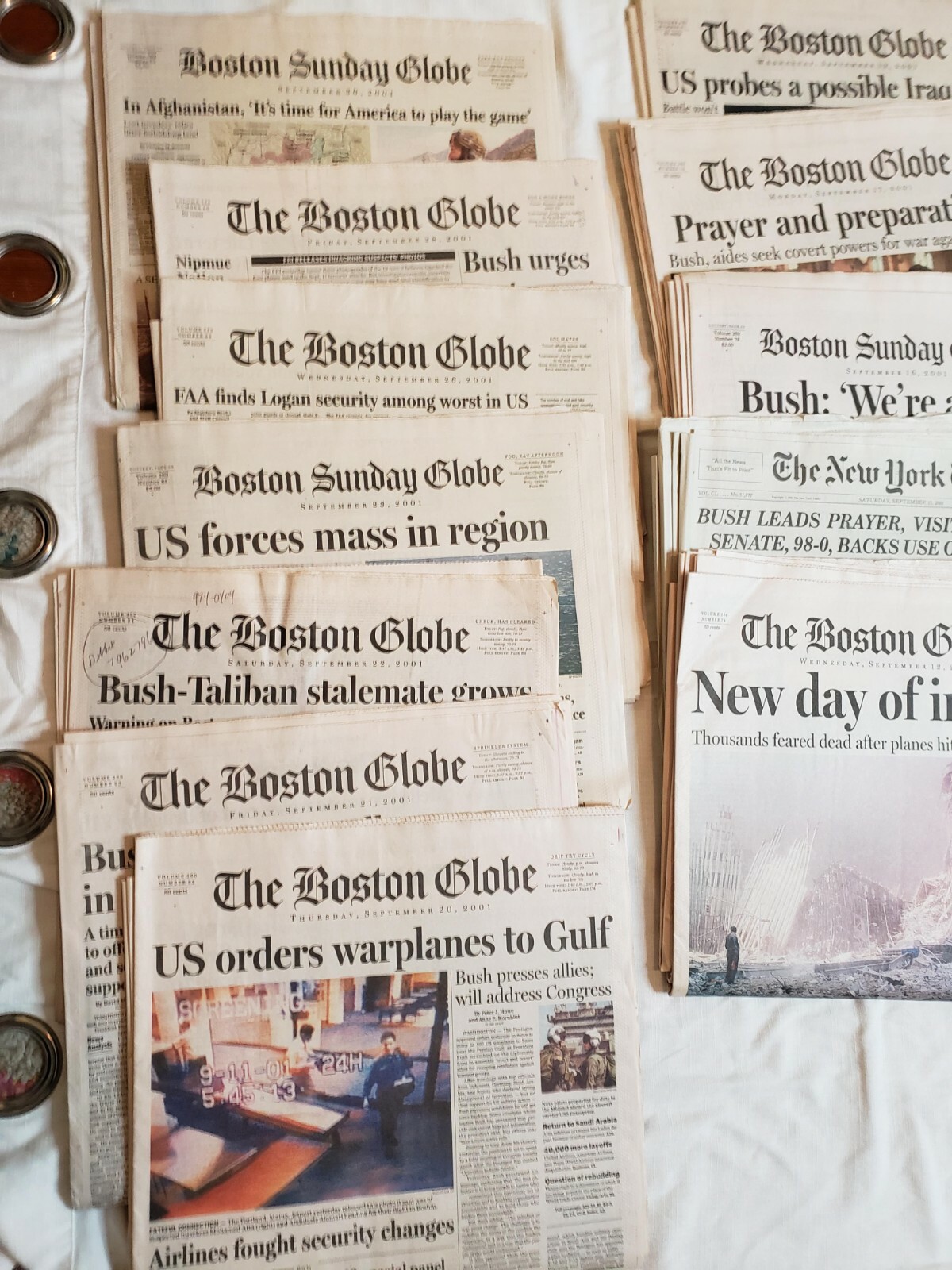 Large September 11, 2001 The Boston Globe Newspaper Lot – War on Terror Reports