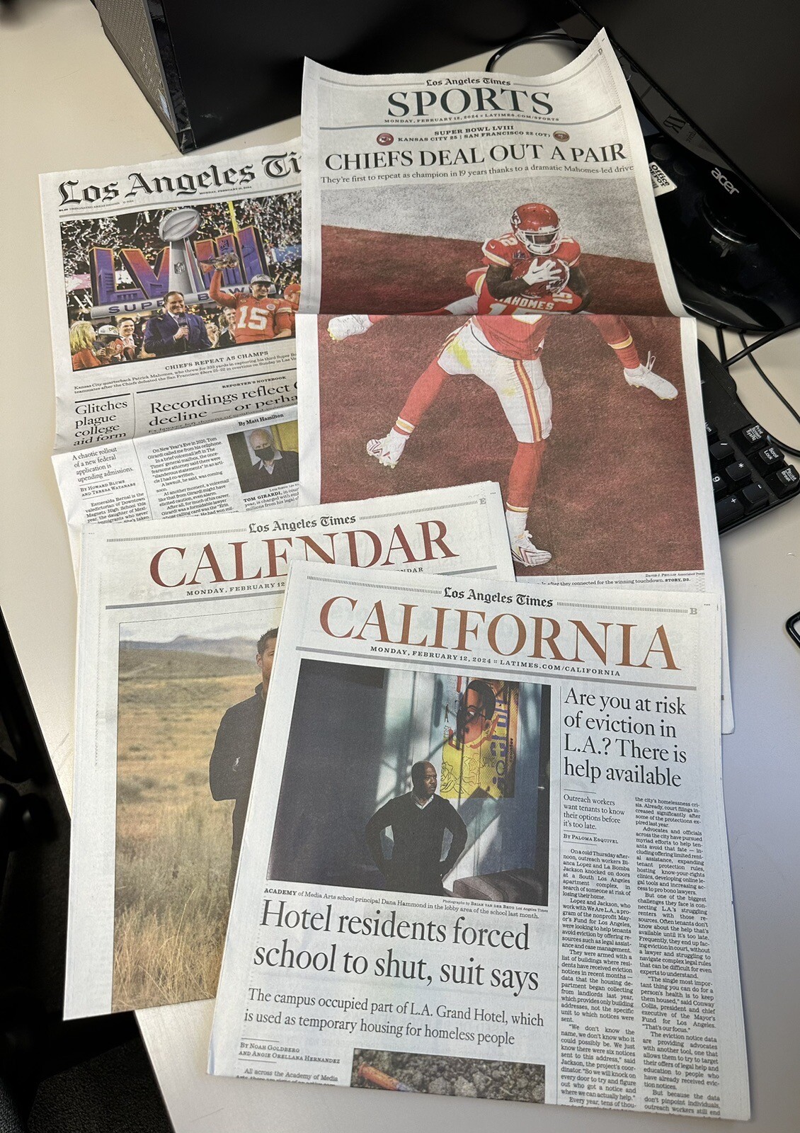 LOS ANGELES TIMES FEB 12 2024 SUPER BOWL 58 KANSAS CITY CHIEFS WIN TITLE 25-22