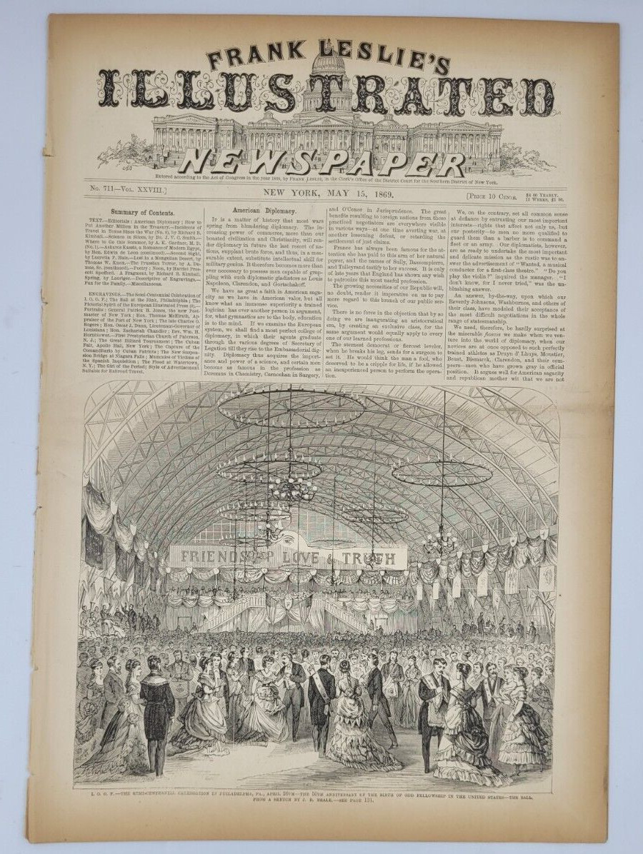 Frank Leslie’s 5/15/1869 New Suspension Bridge Niagara Falls / Billiards Tourn