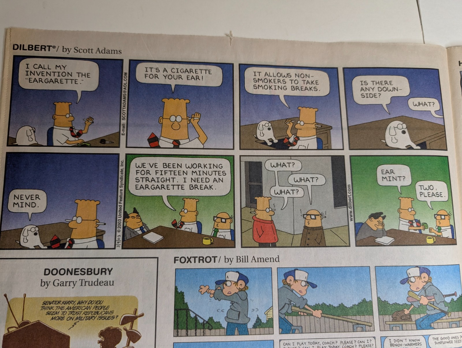 2003 Waterloo Cedar Falls Courier IA Newspaper Comics Peanuts Garfield Dilbert