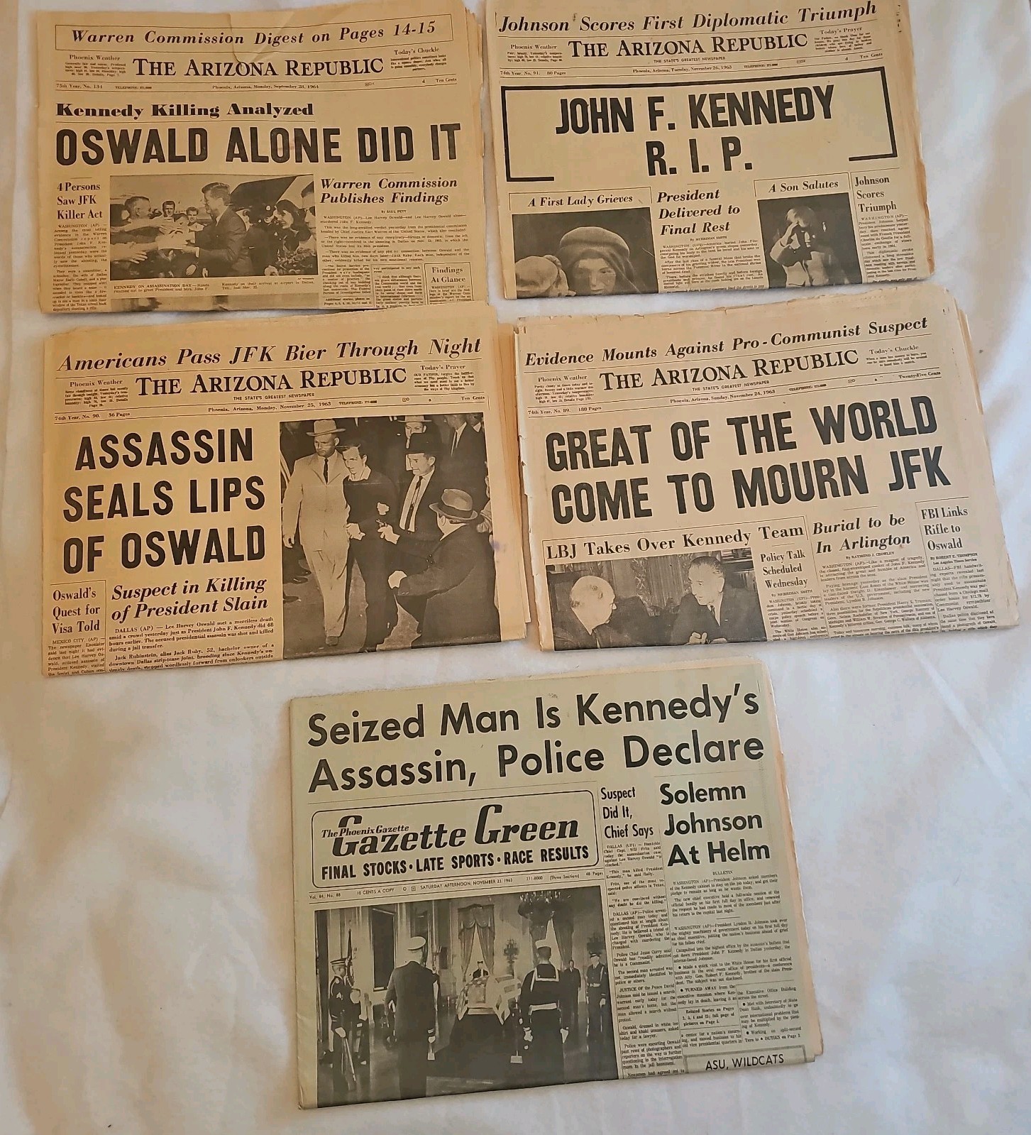 Vintage 1963 JFK Assassination Newspapers 4-Arizona Republic & Phoenix Gazette
