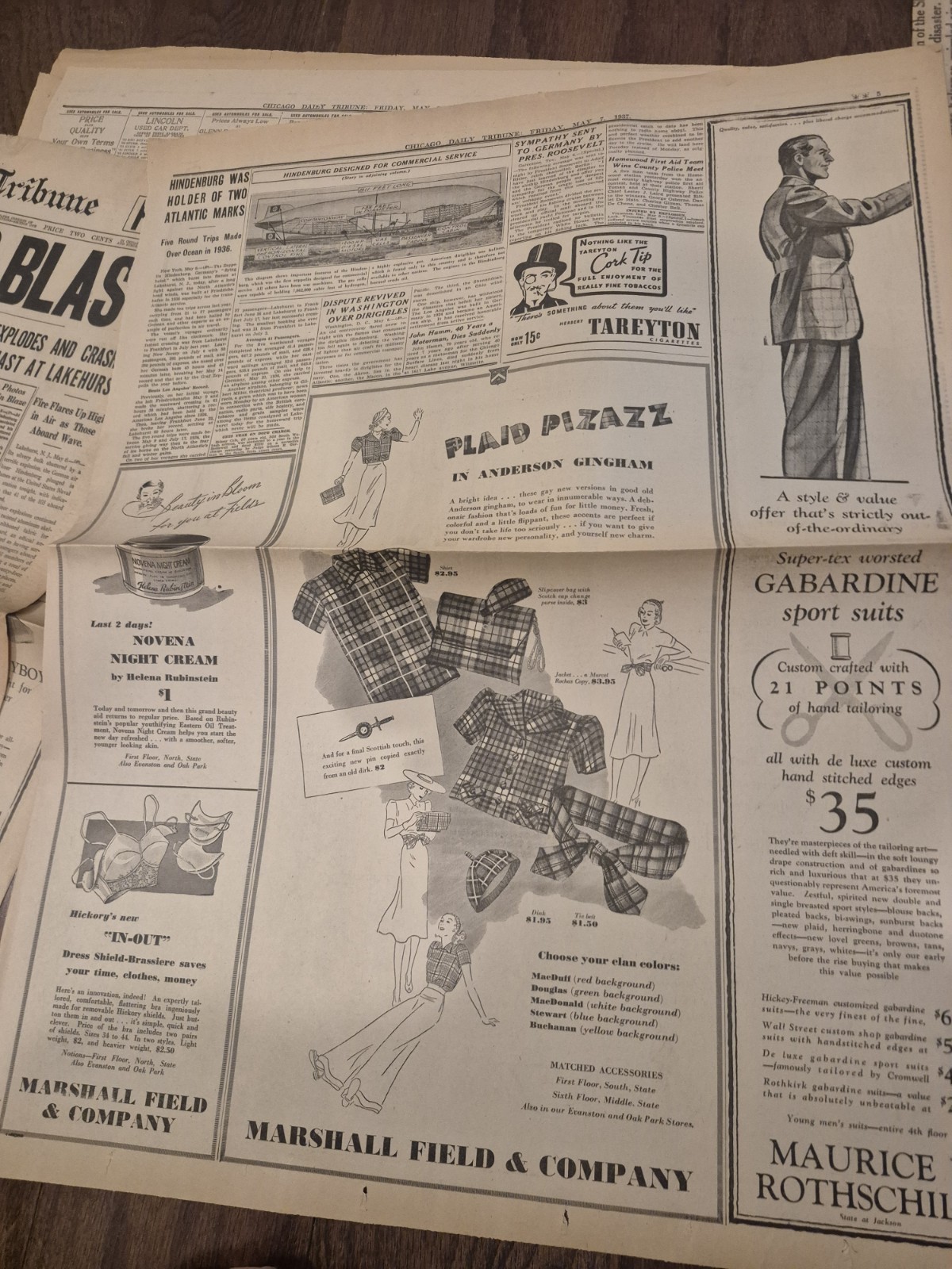 Lot of 2 extra May 7, 1937 Zep Explodes Hindenburg Chicago Daily Gary Post