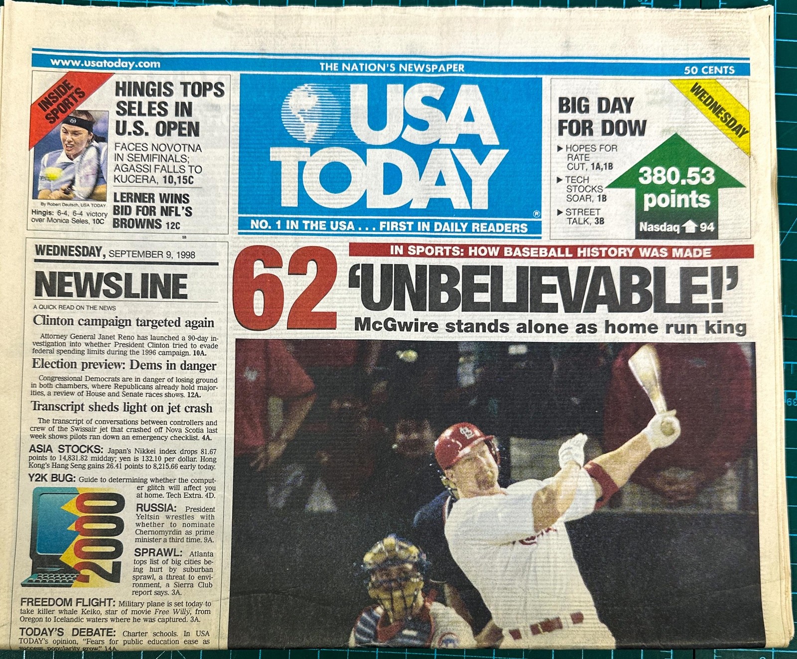 VTG USA Today Los Angeles Times Newspapers Mark McGwire 62 HR 1998 Lot 3 MLB