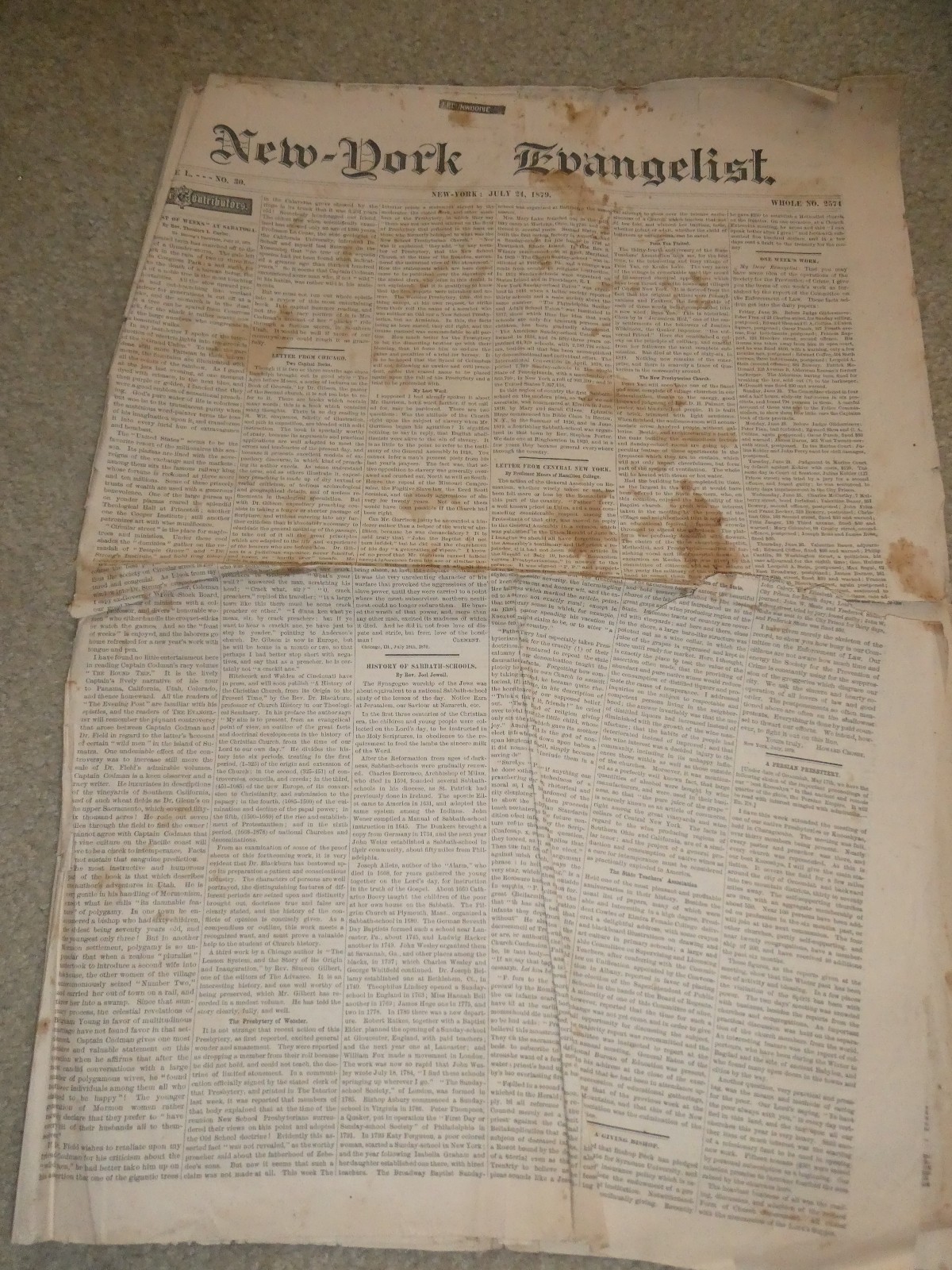 RARE Original July 24 1879 New York Evangelist Newspaper