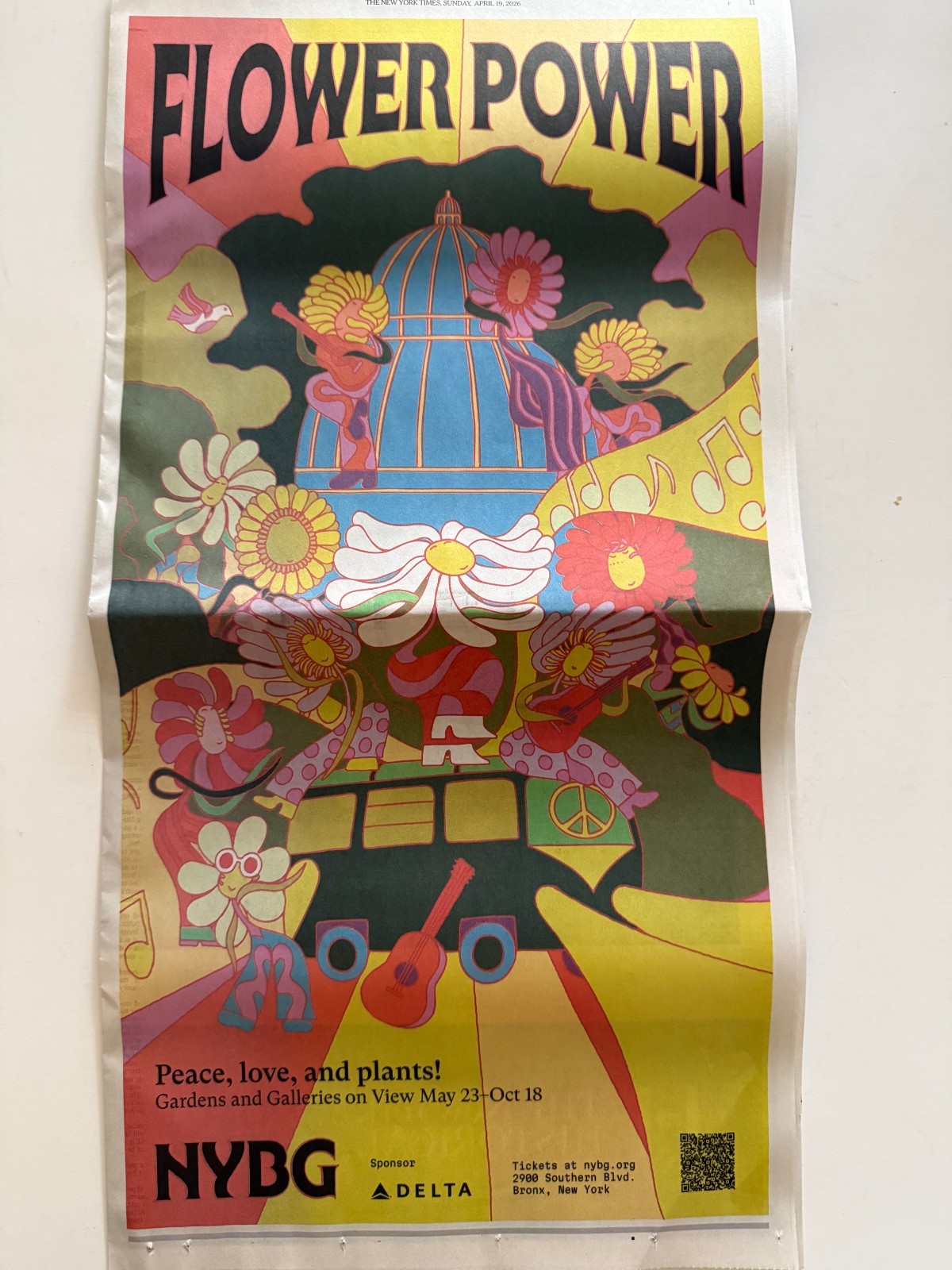 Flower Power Newspaper Poster April 2026 NY Times Botanical Garden 11 X 21.5 NEW