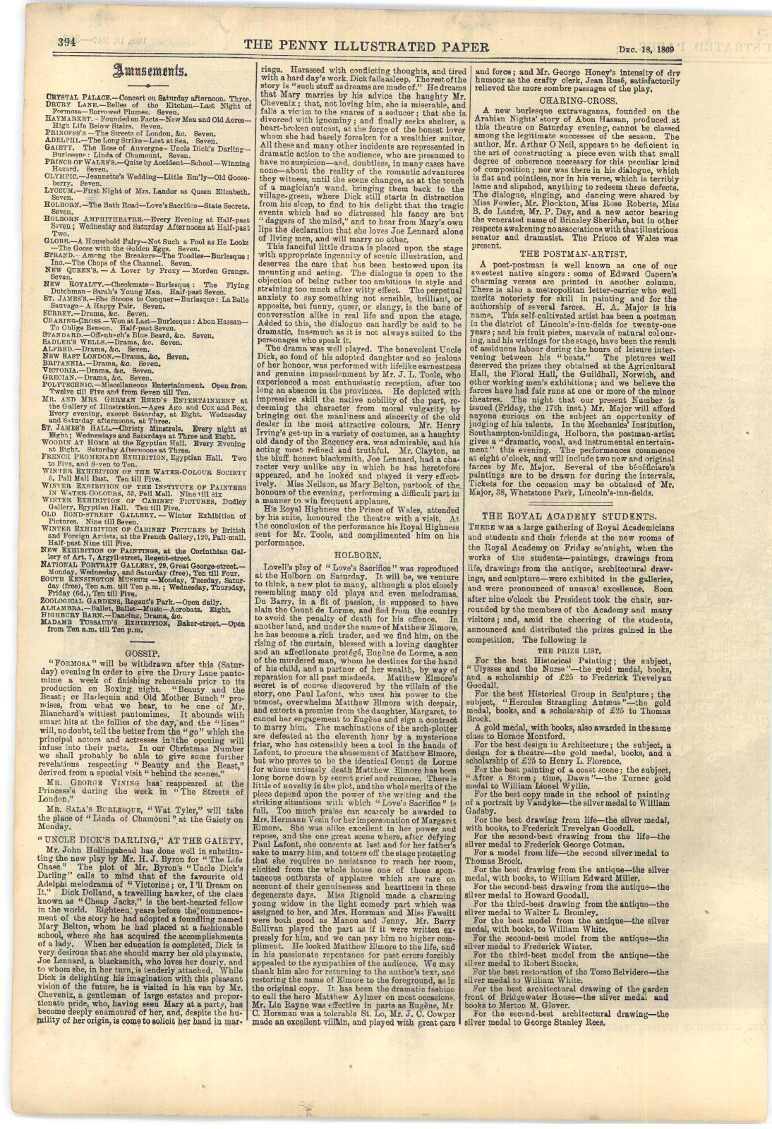 1869 Penny Ilustrated Paper, Devon Savages, NY Richardson Tragedy,Irish Troubles