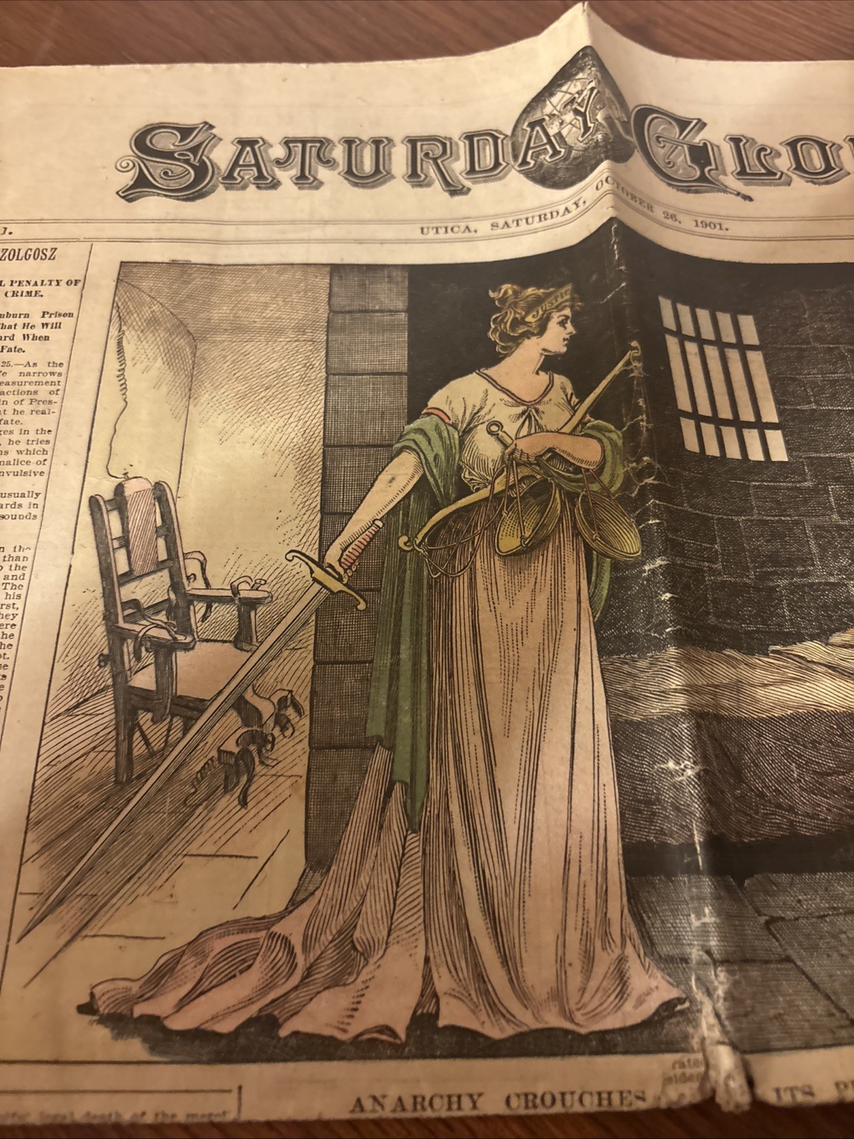 Newspaper Utica Saturday Globe 10/26/1901 McKinley Assassination Czolgosz Jailed