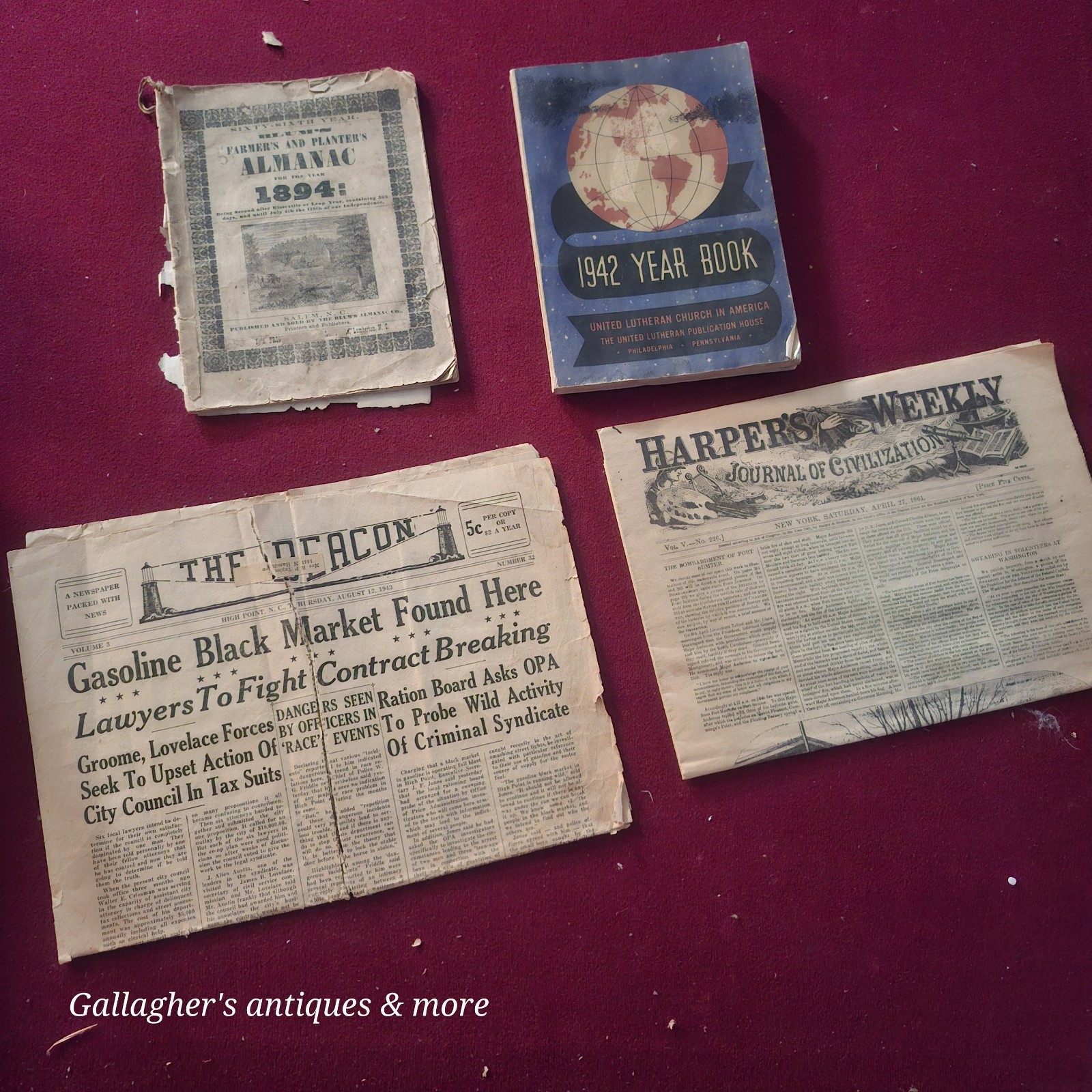 Lot Of ephemera 1943 High point North Carolina newspaper 1894 Salem ALMANAC Lot